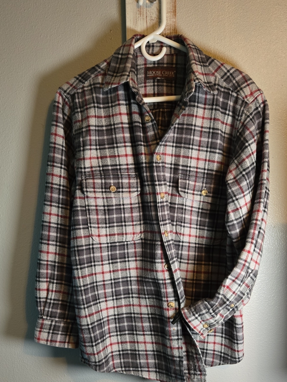 Men's Moose Creek Gray, Black and Maroon Plaid Flannel Shirt XL